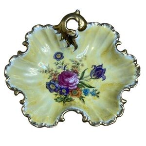Vintage 50s GC Japan Hand Painted Floral Decorative Dish Gold Accents Fine China